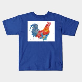 Rooster Chicken Watercolor Painting on White Kids T-Shirt